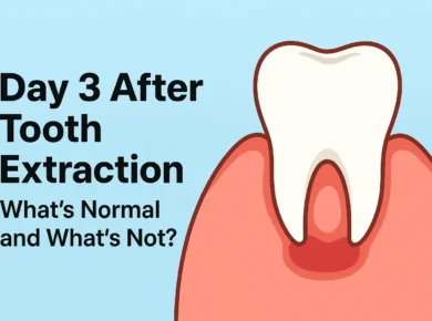 Digital medical illustration showing a healing tooth extraction socket inside the mouth with clean gum tissue and surrounding teeth.